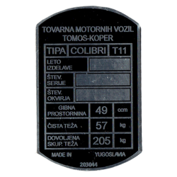 Tablica ID Tomos Colibri T11 Tablica ID Tomos Colibri T11